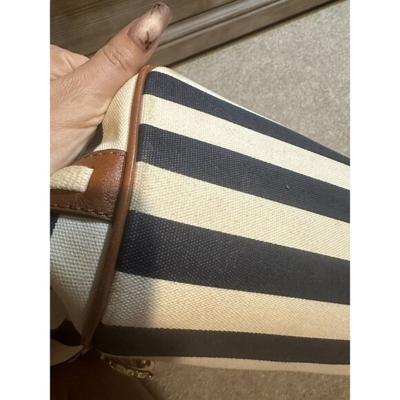 Michael Kors Marina Navy Blue White Stripe Nautical Canvas Tote - Picture 13 of 16